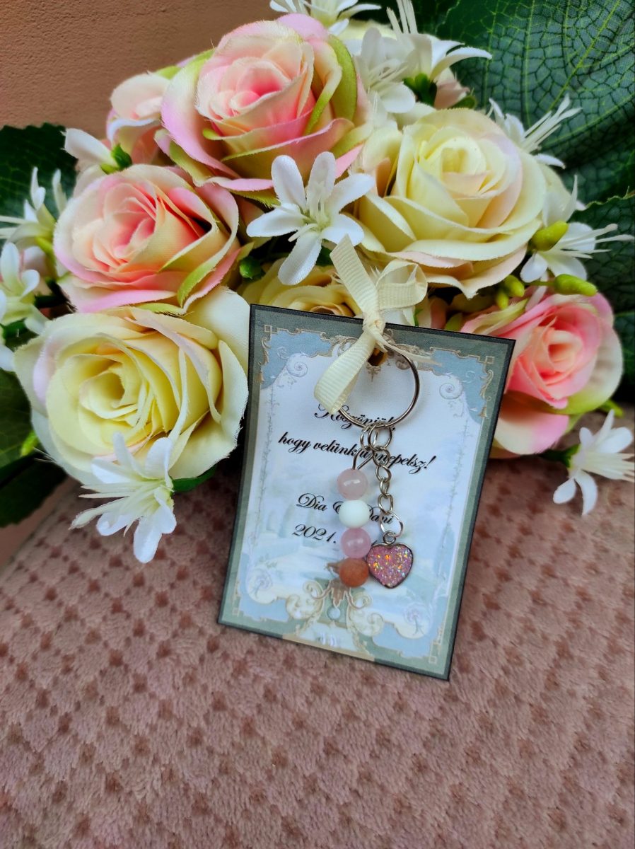 Esküvői köszönő kulcstartó rózsaszín